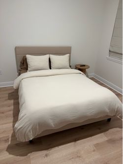 Queen Beige Bed-frame and Mattress