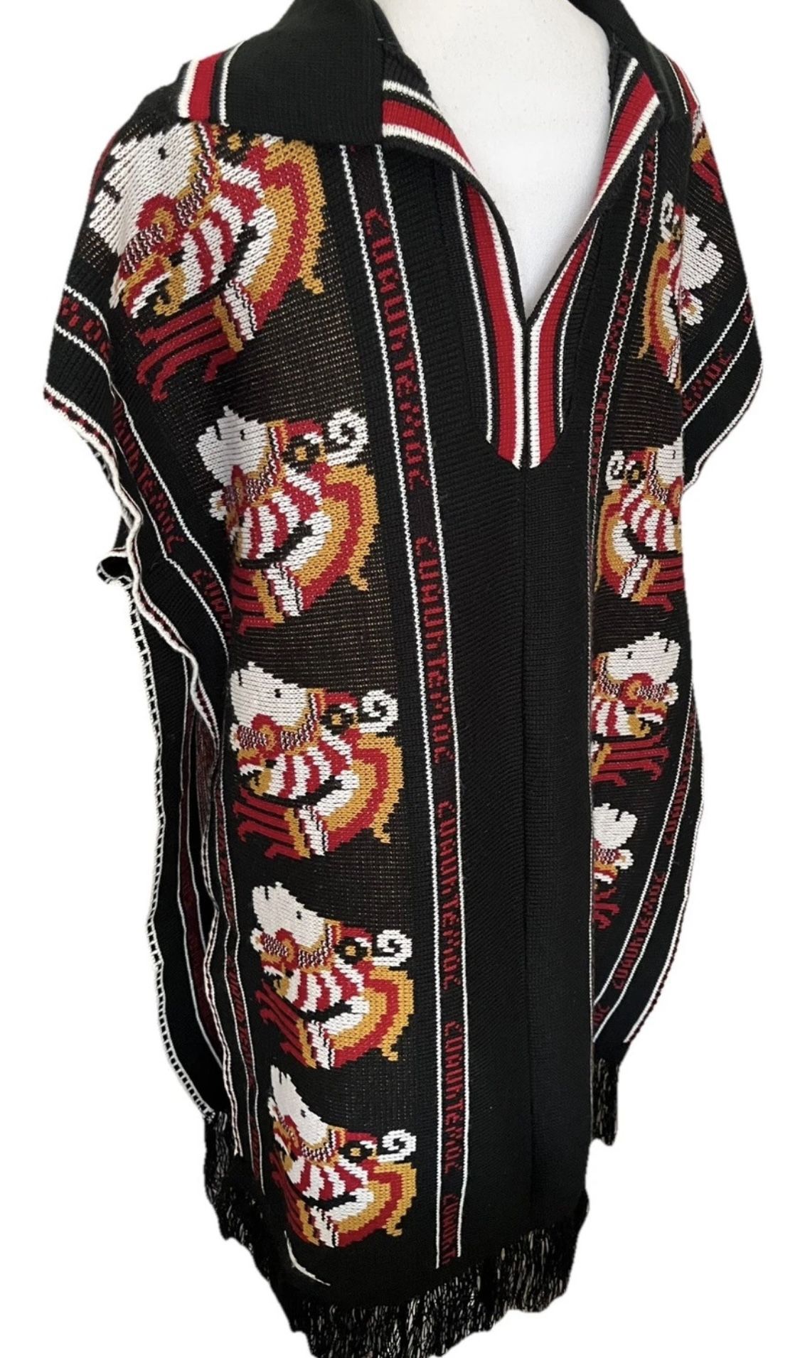 Cuauhtémoc Aztec Emperor Of Tenochtitlan 36” Long 29” Across Black Poncho Small