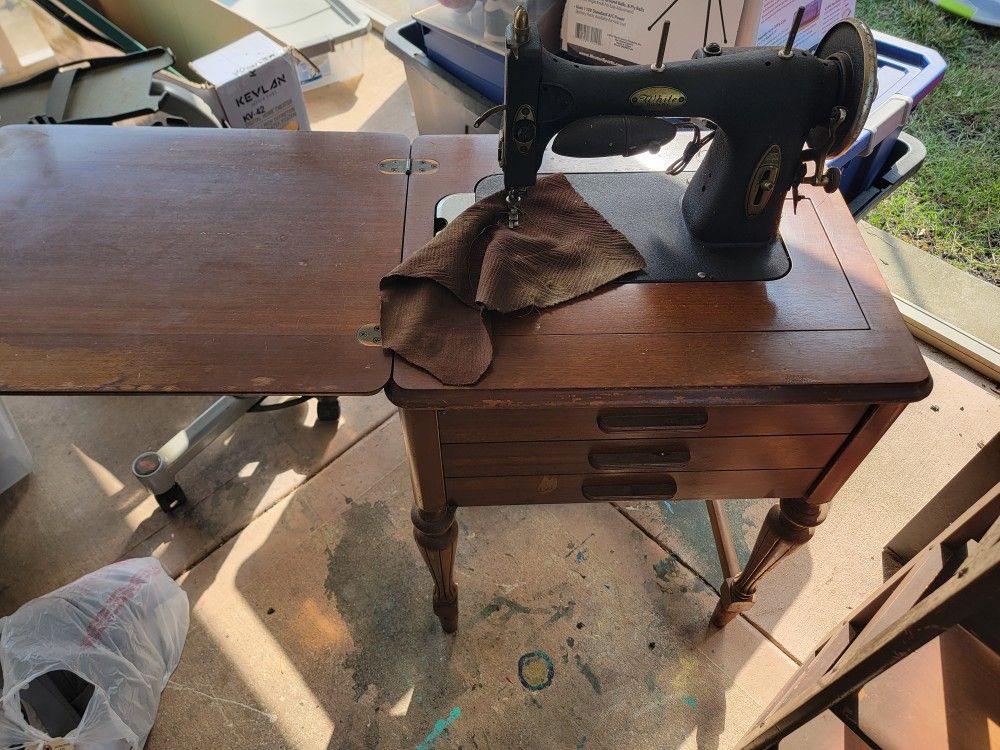 White Rotary Antique Sewing Machine Table