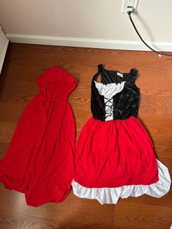 Little Red Riding Hood Costume Dress & Hooded Cape One Size Fits Most Halloween