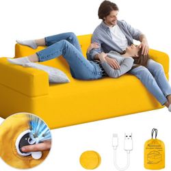 Inflatable Sofa, Air Couch with Built-in Air Pump, 4kPa High-Pressure & Durable Blow Up Couch for Camping, Picnic, Beach & Home (Loveseat-Yellow)