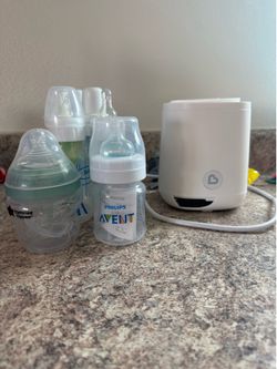 Baby bottles and bottle warmer.