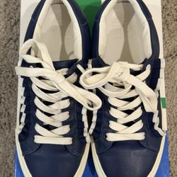 Tory Burch Navy Blue Leather Sneakers w/ Ruffles