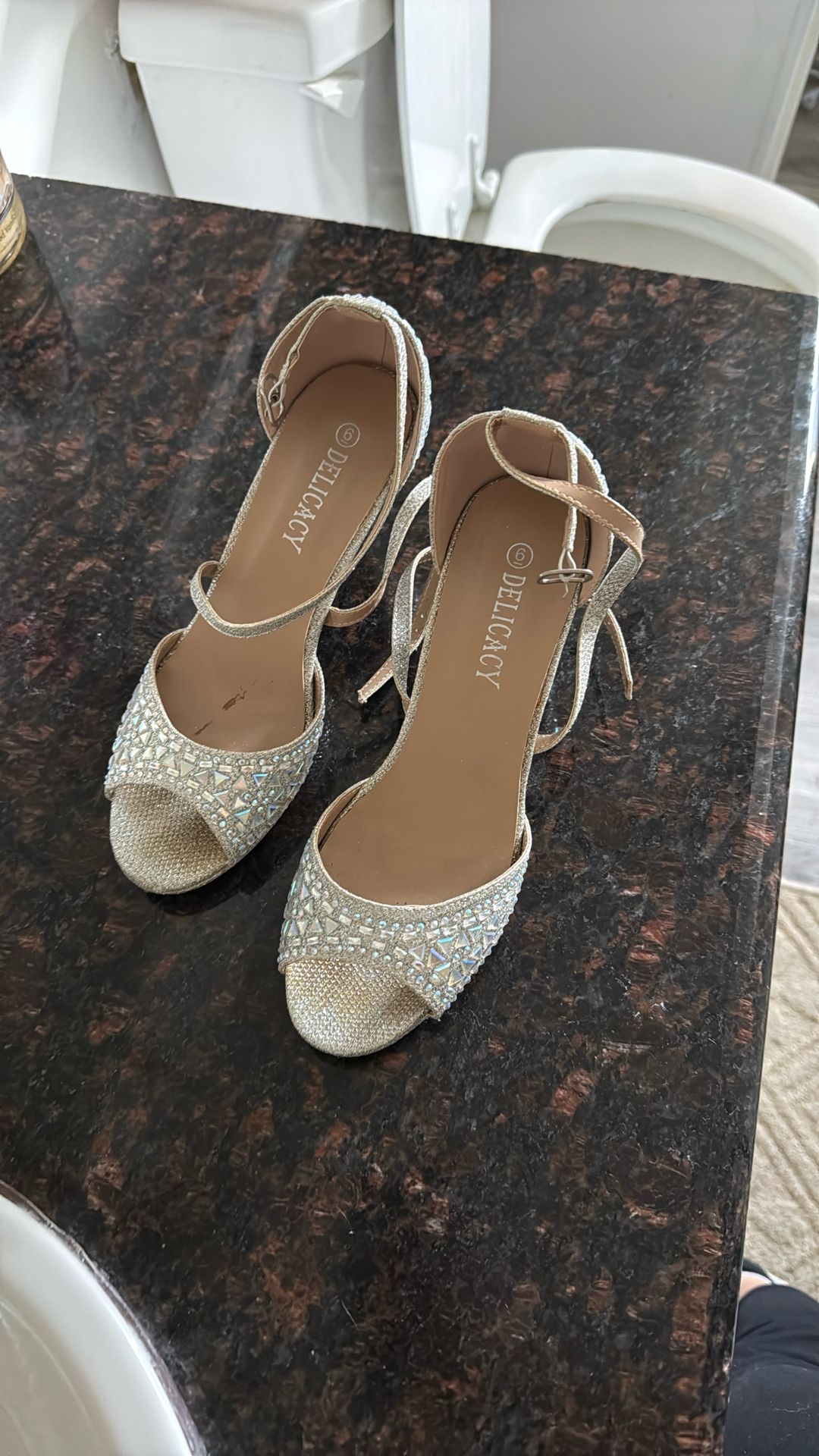 silver shiny heels