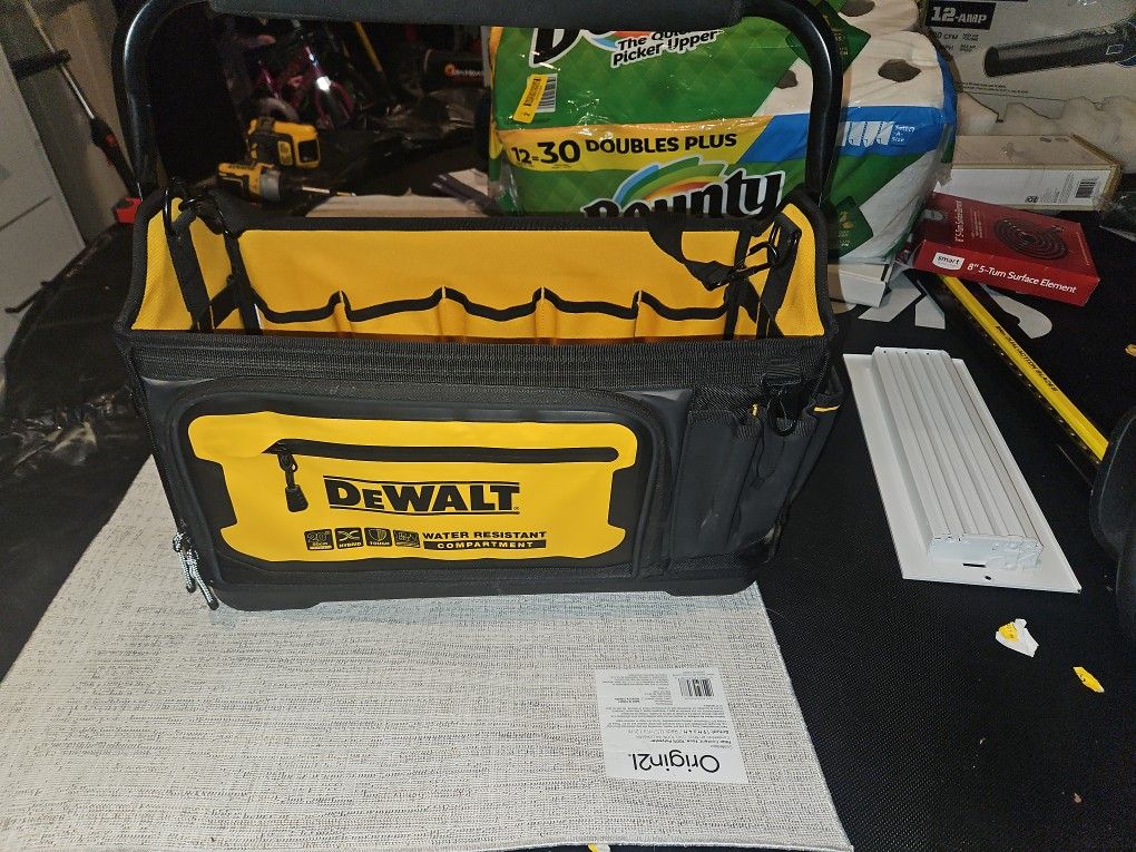 DEWALT Black- Yellow Ballistic Nylon 10.625-in Zippered Tool Tote