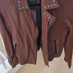Mauritius Brown Leather Studded Biker Jacket