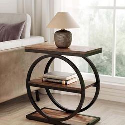 End Table, 3-Tier Side Table, Slim Sofa Side Table for Living Room, Tall Bedside Table Nightstand for Bedroom, Rustic Brown and Black