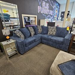 Brand New Sectional 2 Pcs Costum Set Solid Wood Navy Blue W/ XL PILLOWS $1099 FREE LOCAL DELIVERY