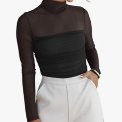 Reoria Mock Mesh Long Sleeve Bodysuit  Size S 