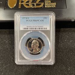 1974 S Gem Proof Washington Quarter Graded At PR69 With A Deep Cameo E-4