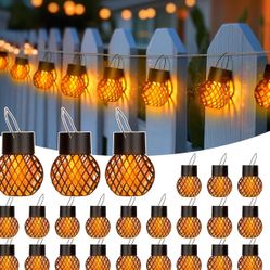 GIGALUMI 24 Pack Solar Lanterns for Outside,Solar Hanging Lights Outdoor Waterproof with Flickering Flame,Solar Powered Outdoor Lights Garden Decor fo