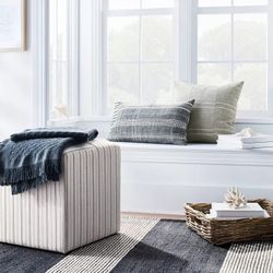 Lynwood Square Upholstered Cube (White Stripe)