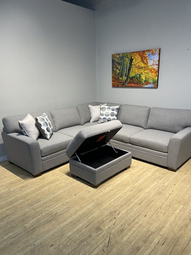L Shaped Sectional Sofa Couch Gray New with Ottoman