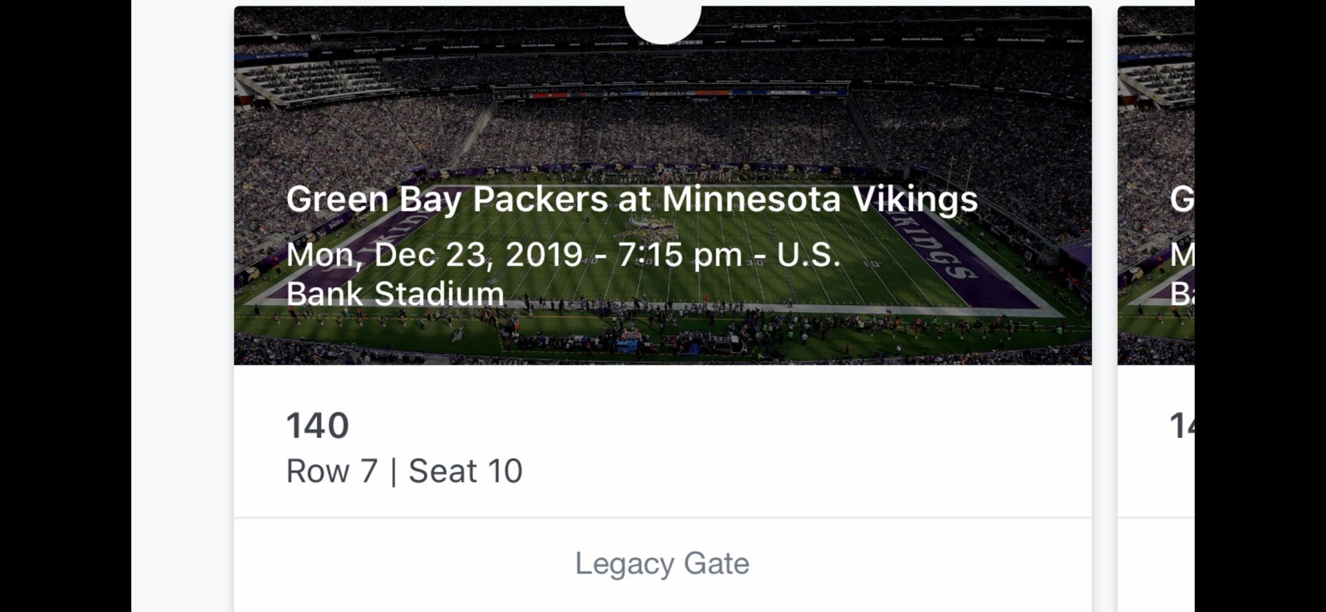 Vikings vs Packers 12-23-19 Monday Night Football $300 each