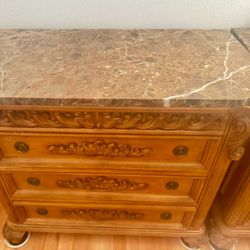 Night Stand  Set  Real Mahogany Wood And  Marble Stone 