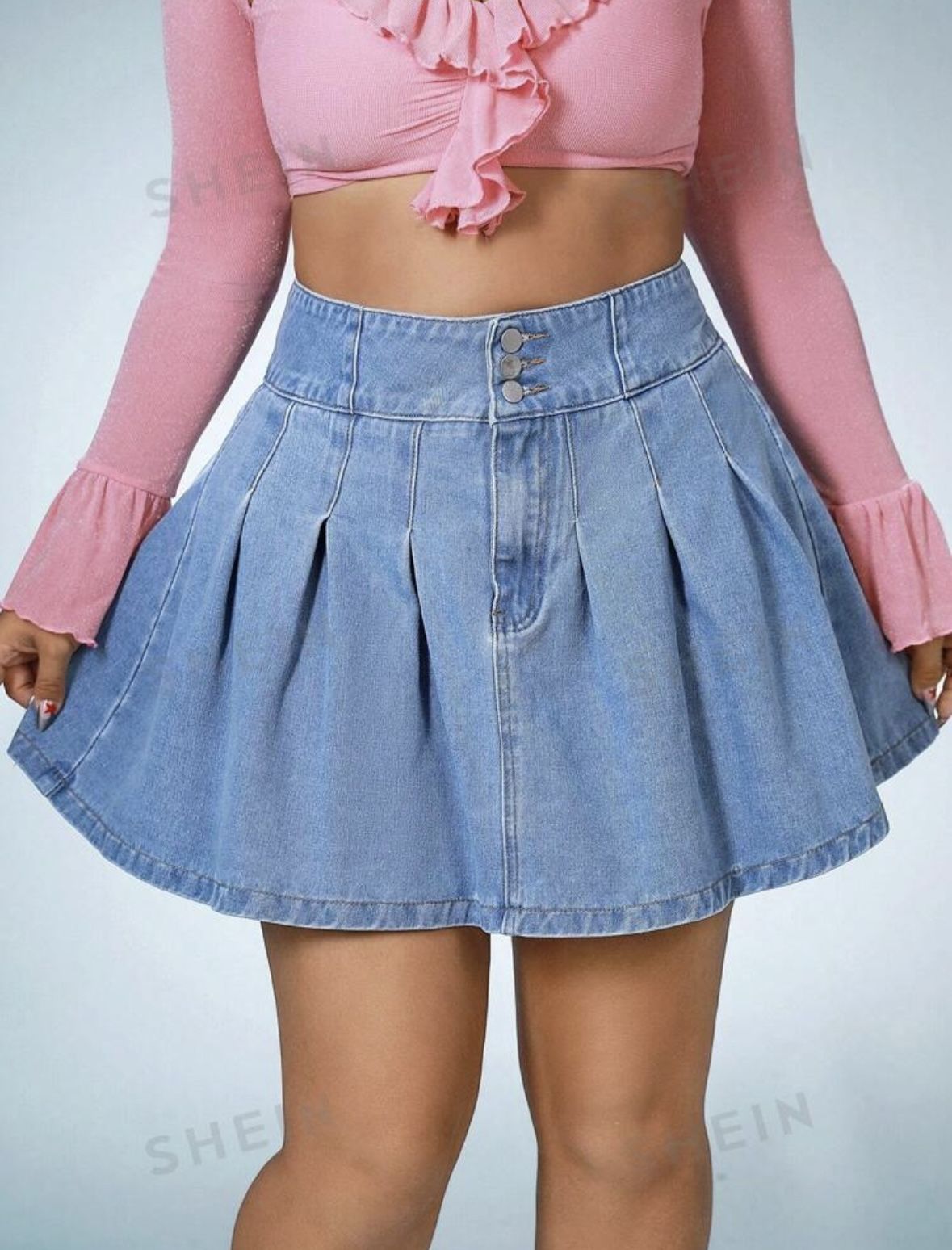 XL Pleated Denim Skirt
