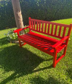 Red Wooden Bench