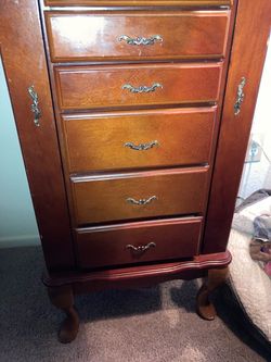 Tall Wood Jewelry Armoire with Drawers