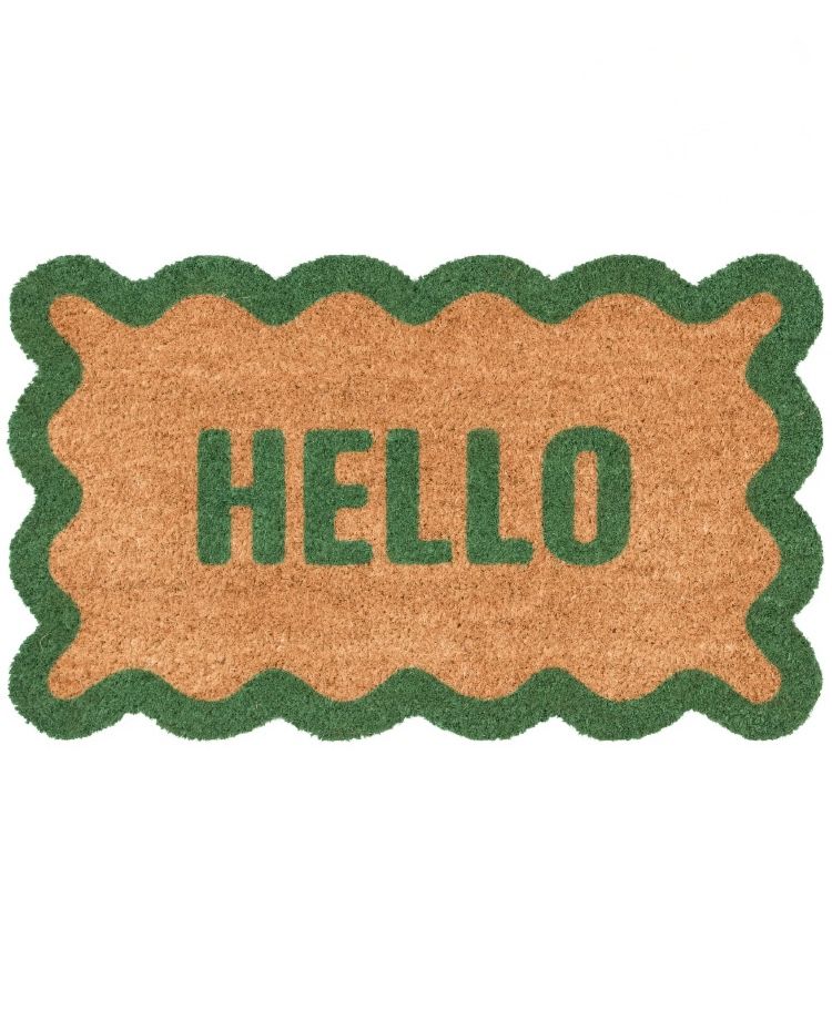 Mainstays by Becky G. & Alejandra Coir Outdoor Mat, Hello with Green Border, 18" x 30"