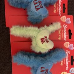 New set of 3 Sweethearts fuzzy heart Hair Clips