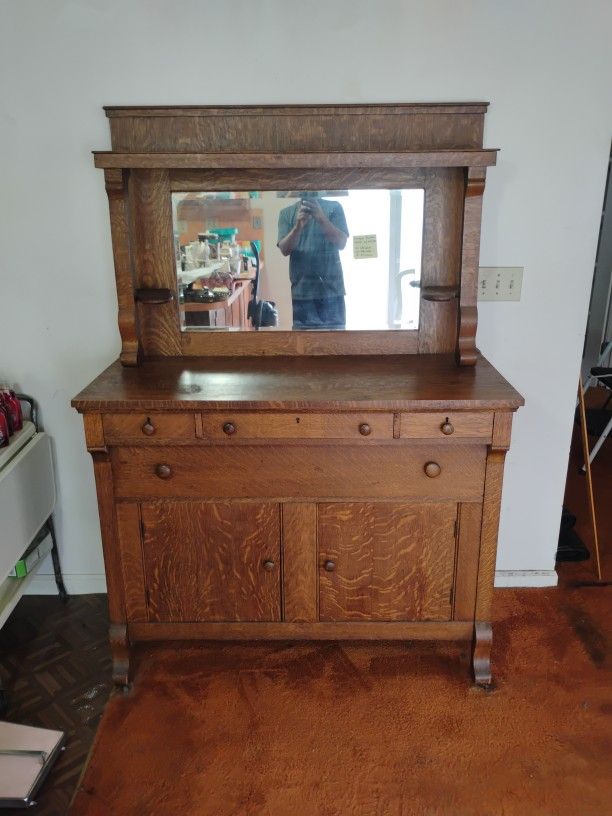 Antique Buffet Server W/ Mirror