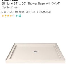 SlimLine 34" x 60" Shower Base with 3-1/4" Center Drain