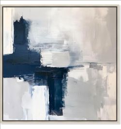 Modern Indigo & Neutral Abstract Canvas Wall Art – 20" x 20"