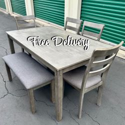 Dining Set Table 4 Chairs and Bench Gray See photos and details