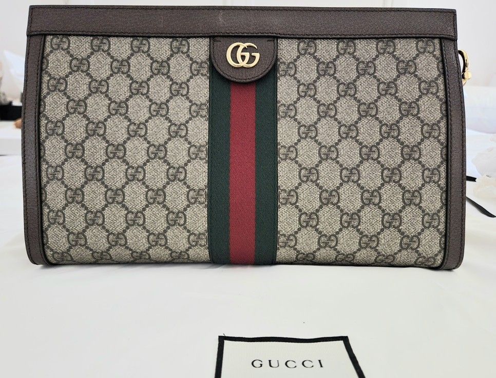 Authentic Gucci Ophidia Shoulder Bag & Clutch in GG Surpreme with Gold Chain