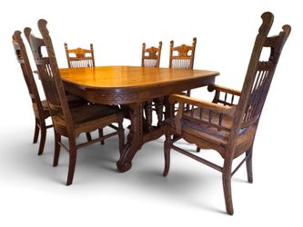 Antique Oak Dining Table and Chairs