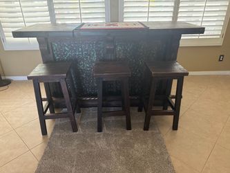 Dark Wood Bar Table with 3 Stools