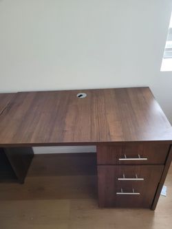 Modern L-Shaped Executive Office Desk with Drawers - Dark Walnut