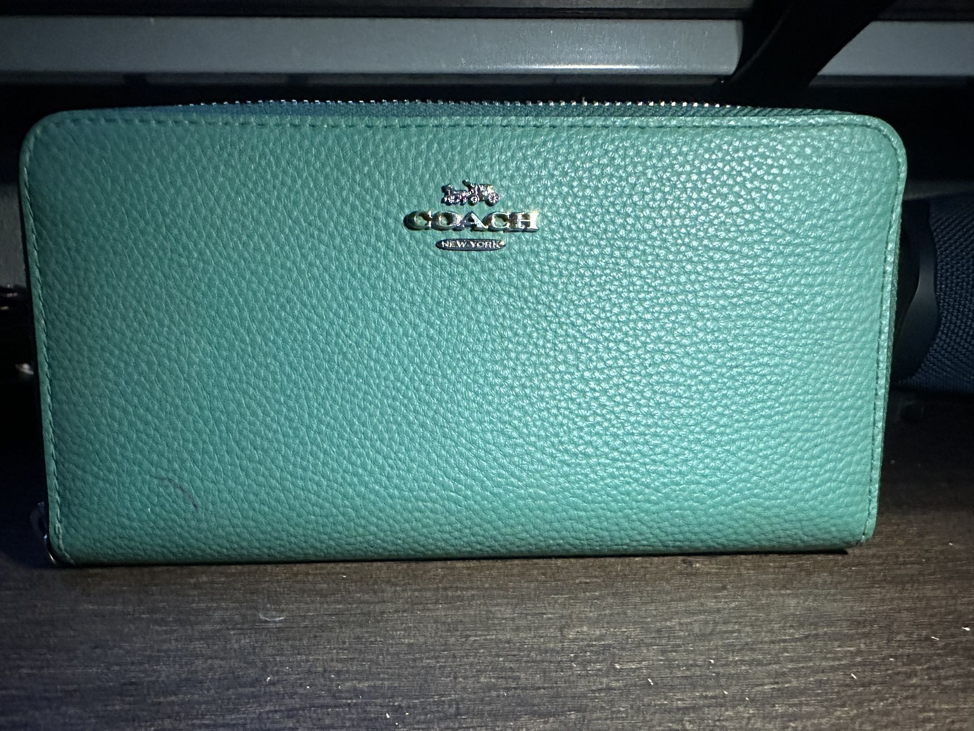 Green Coach Wallet Textured Leather