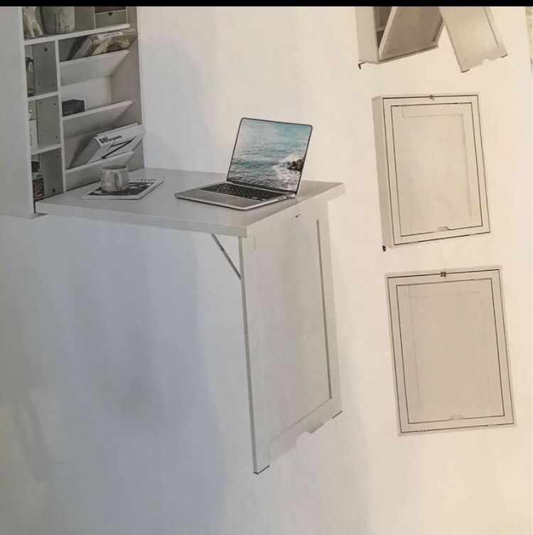 Convertible wall mounted folding desk cabinet