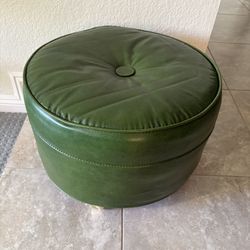 1950s Round Ottoman Green Vinyl with Wheels