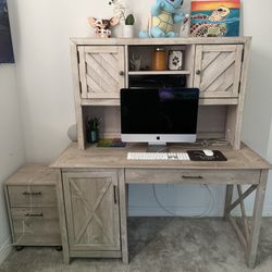 Complete Modern Farmhouse Office Set – Desk, Hutch, & File Cabinet (Fully Assembled!)