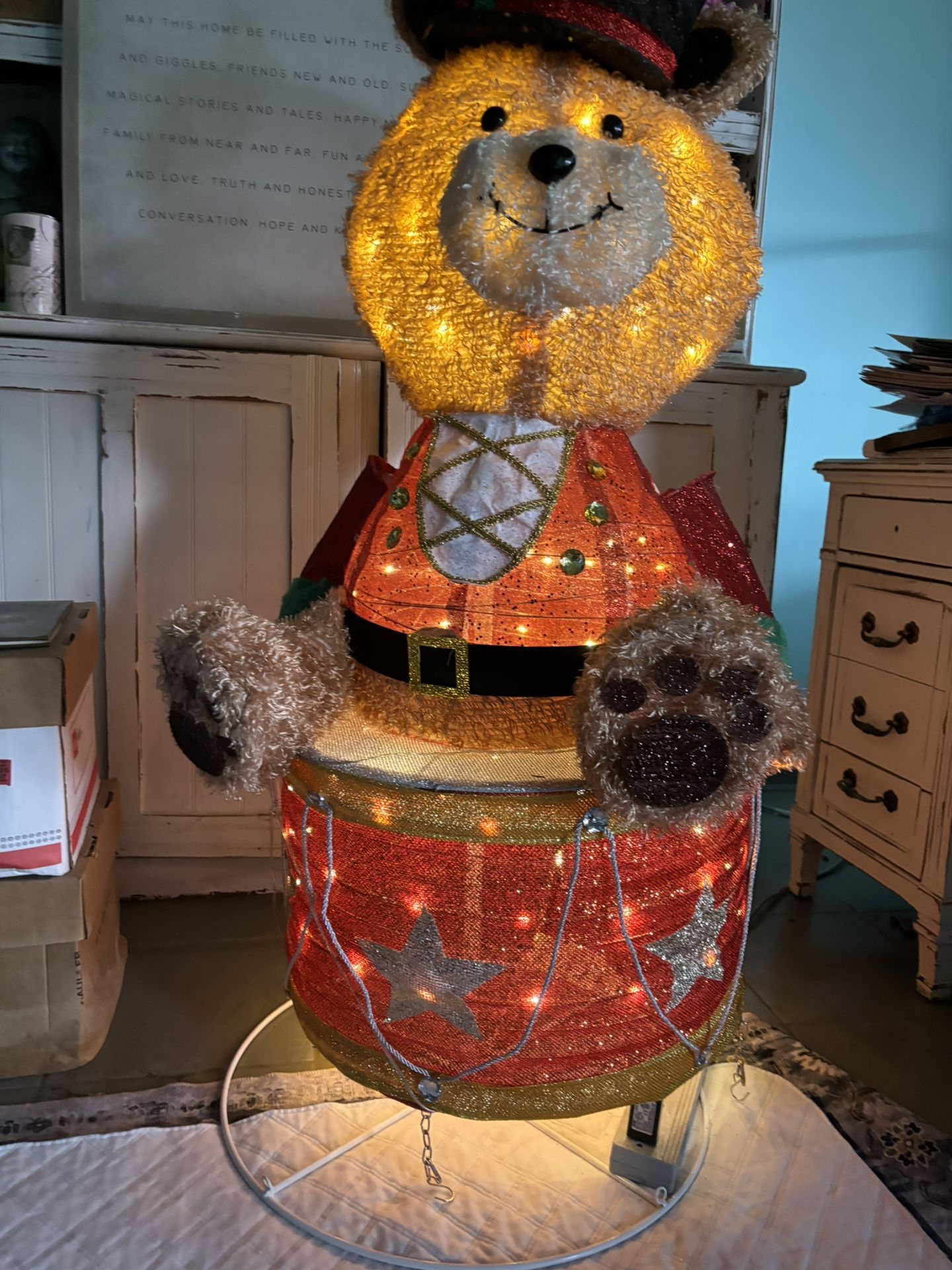 Christmas circus Theme Teddy Bear Sitting On Drum Top Hat. One Of A Kind Adorable!!