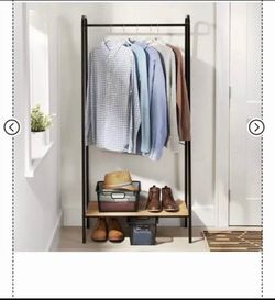 Black Metal Garment Rack with Wood Shelf