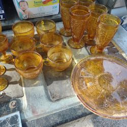 Vintage Amber Glassware Set