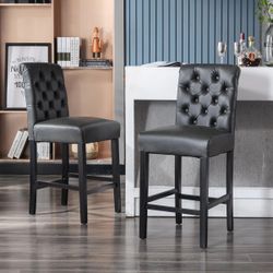 Elegant Black Tufted Bar Stools (Set of 2)