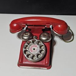 Vintage Red Toy Speed Phone by The Gong Bell MFG Co - Antique Collectible

