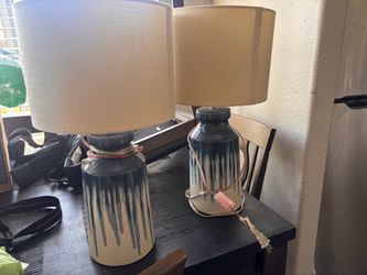 Pair of Ceramic Table Lamps with Drum Shades