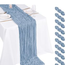 10Ft Dusty Blue Cheesecloth Table Runner, Rustic Boho Gauze New