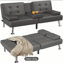 Grey Leather Futon Brand New In Box 