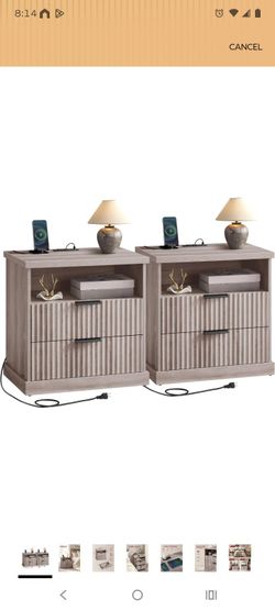 Set of 2 Nightstands with Charging Station