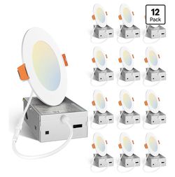 Amico 12 Pack 4 Inch LED Recessed Lighting, Canless Wafer Downlight, White