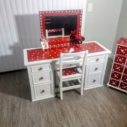 Vanity Desk Chair & Side Drawers 