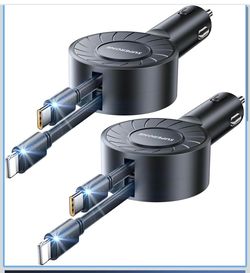 SUPERONE Retractable Car Charger, 3 in 1 Small Fast Car Phone Charger, Retractable Cables for iPhone & Type-C, Compatible with iPhone 16/15/14/13/12/1
