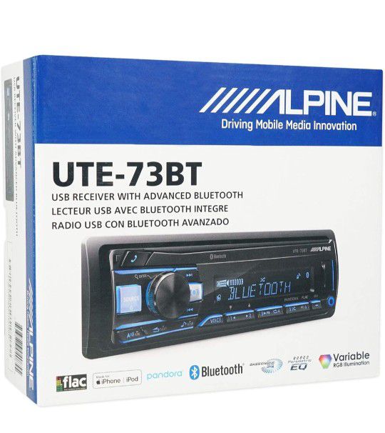 Alpine UTE-73BT Digital Media Bluetooth Car Stereo Receiver w/USB+ Absolute AUX Cable