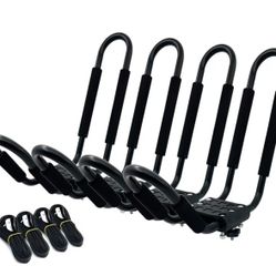 Kayak Roof Rack for 2 Kayaks Carrier, Kayak J Bar Hooks Roof Mount Racks for Universal Cars, SUV, Truck, Set of 4 Racks
